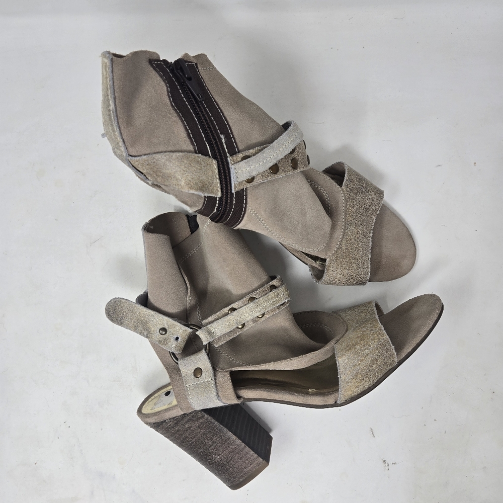 Diba True Suede Leather Wedge Open Toe Heel Booties Women's Size 9 1/2